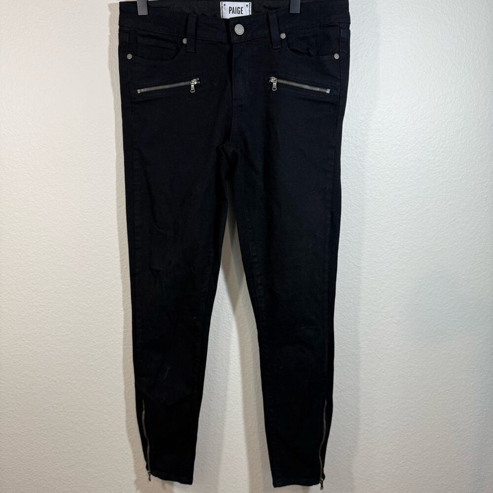 PAIGE Women's Jane Black Skinny Jeans with Zipper Details